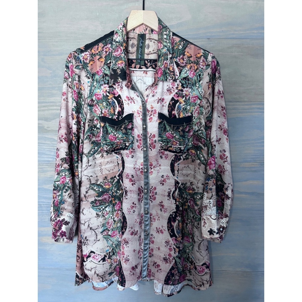 Aratta Silent Journey Blouse Tunic‎ Button Top Size Large